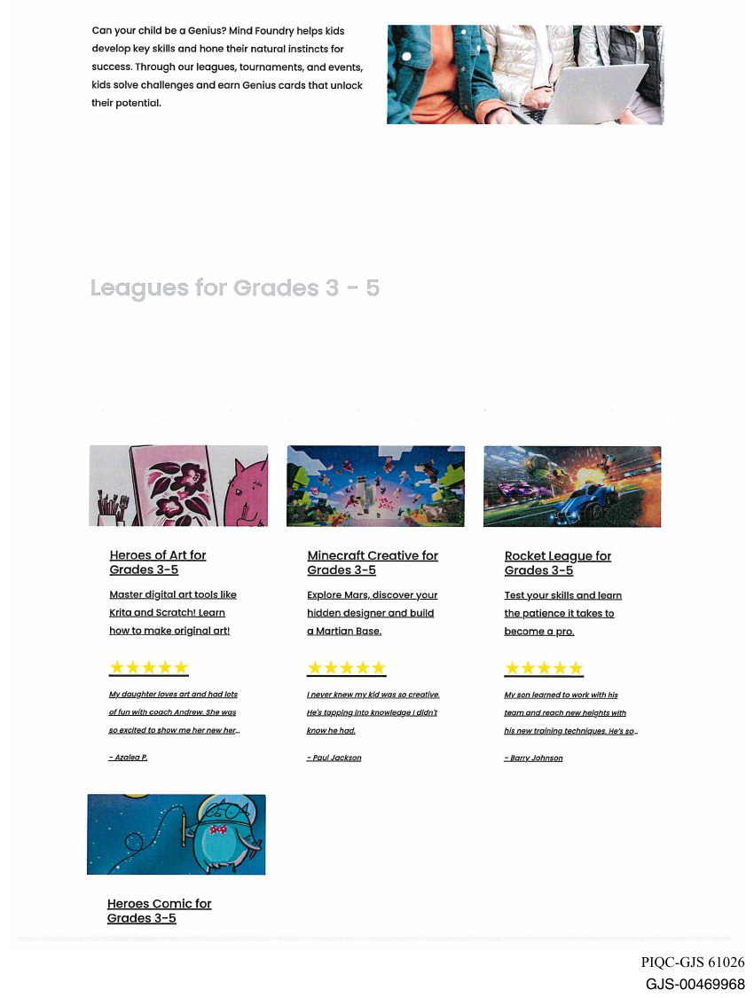 Government exhibit GJS-00469968: Leagues for Grades 3-5