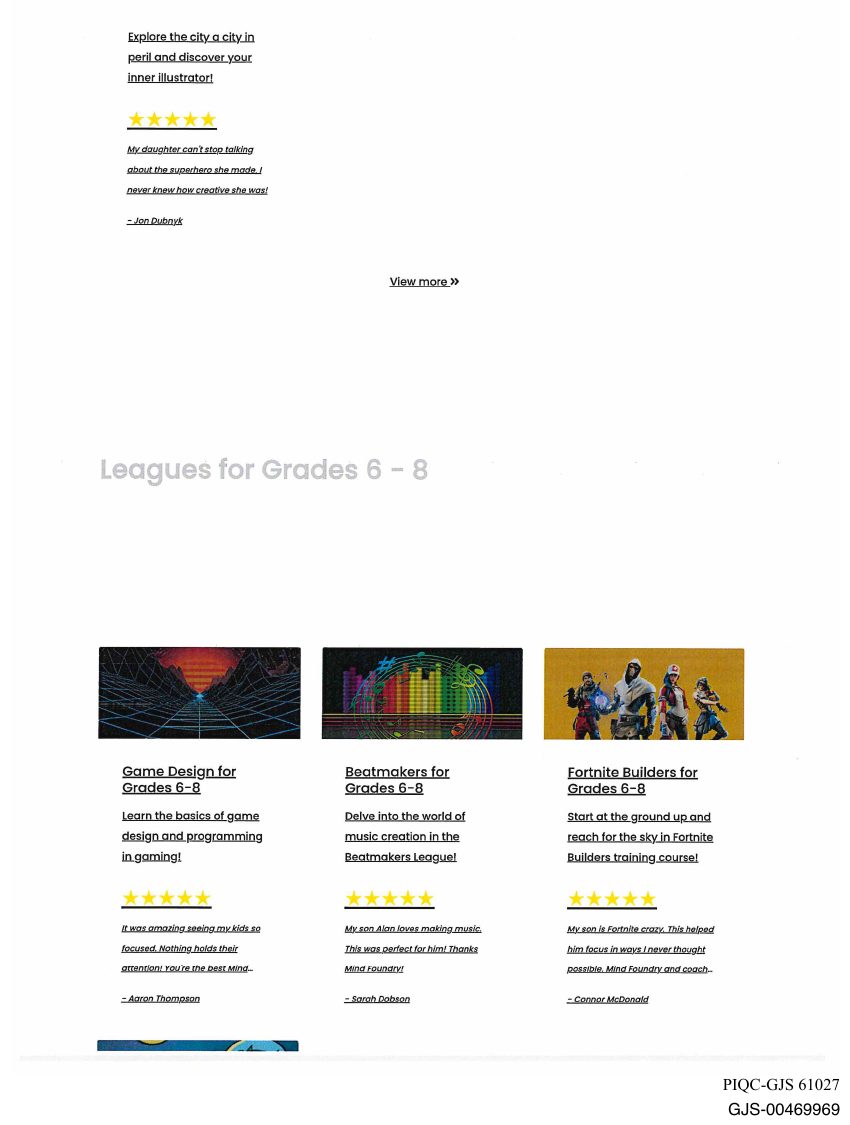 Government exhibit GJS-00469969: Leagues for Grades 6-8